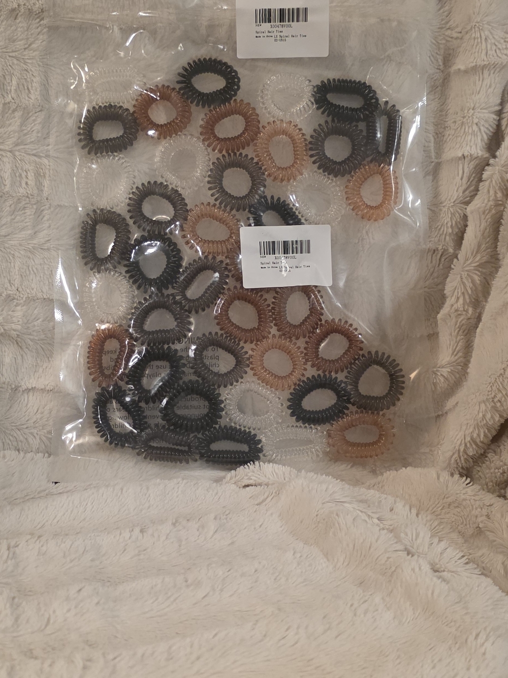 NWT Set of Spiral Hair Ties in Black, Brown & Clear